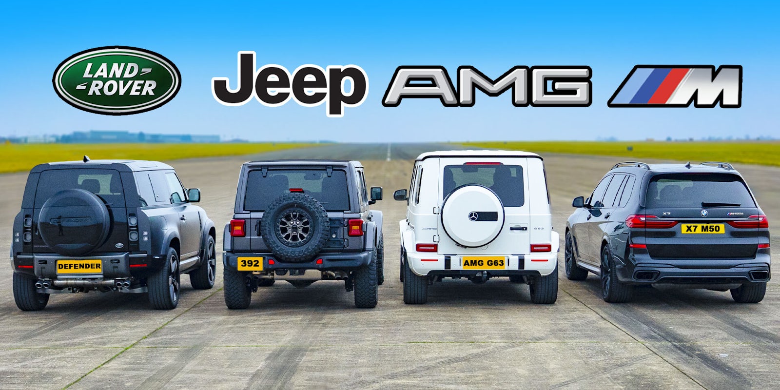 Drag race: Land Rover Defender vs Mercedes-AMG G63 vs Jeep Wrangler vs BMW  X7 M50i | carwow