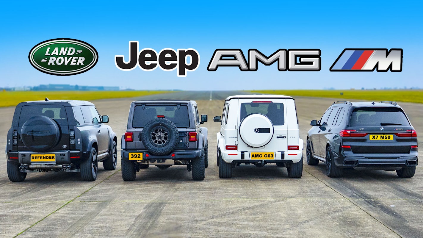 Drag race: Land Rover Defender vs Mercedes-AMG G63 vs Jeep Wrangler vs BMW  X7 M50i | carwow