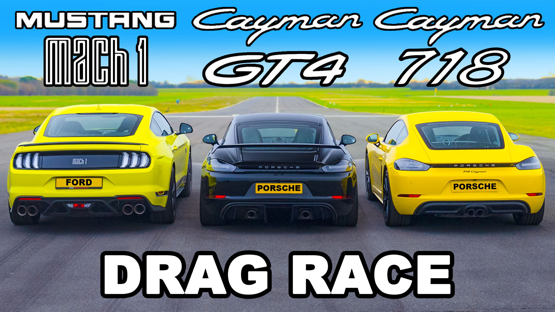 Drag race: Porsche 718 Cayman vs Porsche Cayman GT4 vs Ford Mustang Mach 1  | carwow